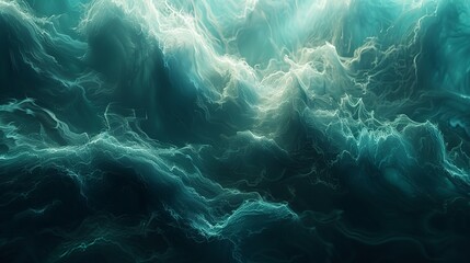 Poster - Abstract background with blue and green waves on a black background. Color light green abstract waves design