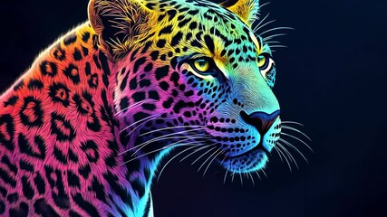 Wall Mural - Neon rainbow leopard illustration