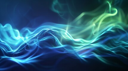 Poster - Abstract background with blue and green waves on a black background. Color light green abstract waves design