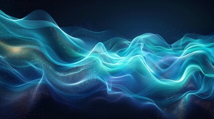 Poster - Abstract background with blue and green waves on a black background. Color light green abstract waves design