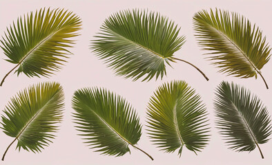 Aufkleber - Set of palm leaves with different shades of green. The leaves are arranged in a row. There are six leaves in total