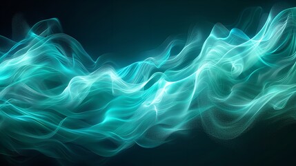 Poster - Abstract background with blue and green waves on a black background. Color light green abstract waves design