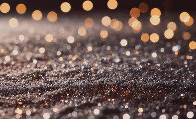 Poster - Close up of a glittery surface with many small dots. The dots are of different sizes and are scattered all over the surface