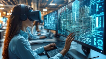 Poster - Architects collaborate in a modern office using virtual reality for design projects