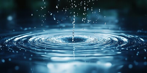 Poster - Ripples created by a single drop of water falling into a calm surface, showcasing the beauty of nature's movement and sound