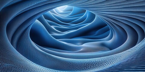 Poster - Abstract blue waves create a mesmerizing tunnel-like structure with intricate patterns and depth