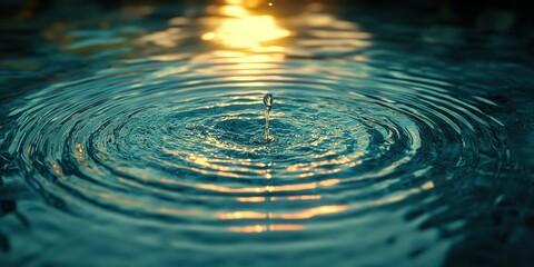 Poster - Ripples create mesmerizing patterns on the surface of a tranquil water body during sunset