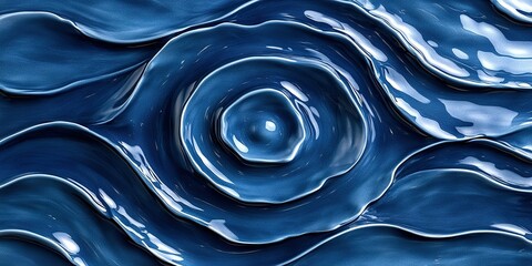 Poster - Ripples of blue fluid create an artistic and textured pattern across a surface in a tranquil setting