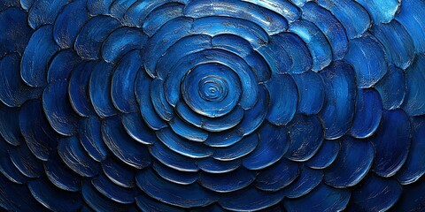 Poster - Abstract blue circular pattern created with thick paint showing texture and depth in an artistic design