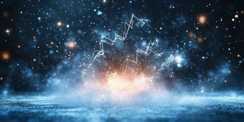 Poster - Sparkling blue and orange explosion with bright particles in dark space background