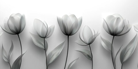 Poster - Elegant monochrome floral design featuring delicate silhouettes of flowers against a soft gradient background