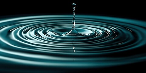 Poster - Droplet causes mesmerizing ripples in calm water surface at nighttime