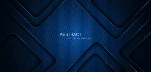 Aufkleber - Abstract blue steel mesh background with blue glowing lines with free space for design. Modern technology innovation concept background. Perforated dark blue metal sheet for background image.	