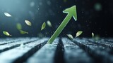 A close up shot of a green upward arrow piercing through a graph ceiling, symbolizing breaking barriers and exceeding expectations in financial markets.