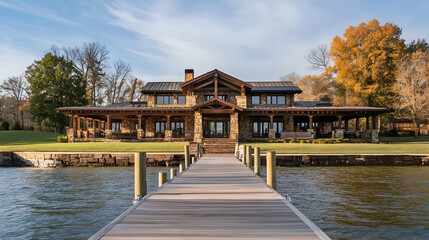 Wall Mural - Rustic Lake Winnipesaukee Estate with Stone Boathouse and Pine Grove, New Hampshire Waterfront Home with Timber Details