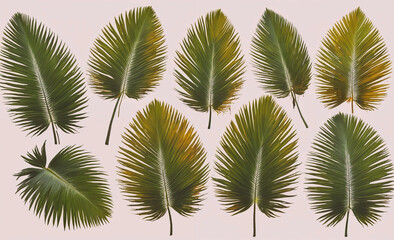Aufkleber - Set of palm leaves with some of them being green and some of them being yellow. The leaves are arranged in a row