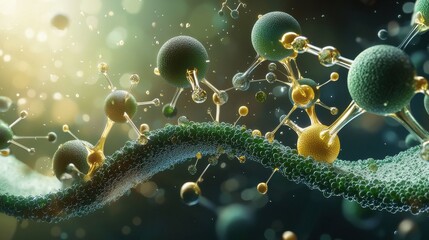 Poster - Visualizing photosynthesis molecules absorbing light energy laboratory digital artwork scientific environment microscopic viewpoint molecular interaction for enhanced understanding