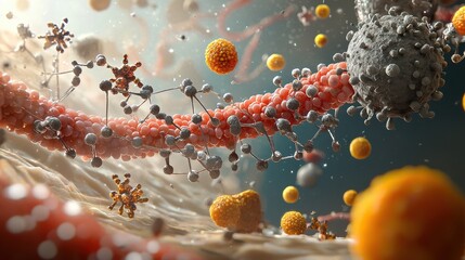 Aufkleber - Exploring protein folding dynamics a digital rendering in vibrant colors scientific visualization abstract environment macro viewpoint biochemical concept for enhanced understanding