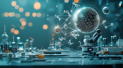 Leinwandbilder - Exploring molecular innovations a futuristic lab with holographic models science environment high-tech viewpoint advanced research concept