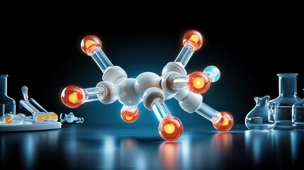 Aufkleber - Illuminating molecular structure showcased in laboratory setting scientific visualization of synthetic standards dynamic perspective on chemical innovation and research