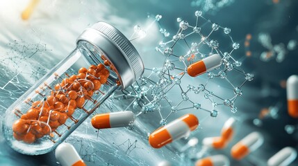 Poster - Exploring the molecular structure of insulin laboratory setting scientific illustration colorful background scientific perspective biochemical concept
