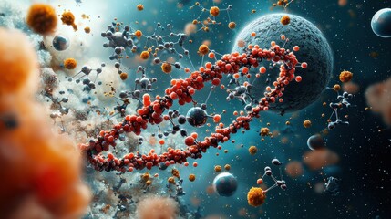 Poster - Molecules transforming into large standards in a surreal space environment a conceptual artistic exploration of science and imagination