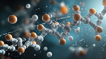 Aufkleber - Molecules interacting in a blue liquid environment scientific visualization of molecular dynamics and behavior