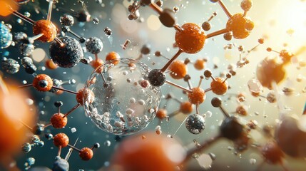 Leinwandbilder - Molecules reacting to form a compound in a brightly lit environment a visual exploration of chemical interactions and their significance
