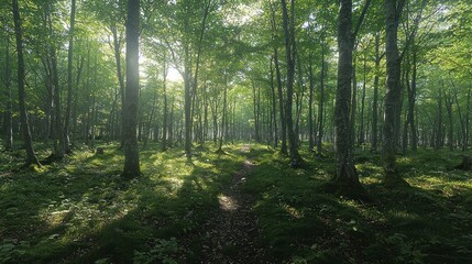  Sunlit Forest Path: A Serene Morning in the Woods