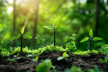 Canvas Print - Young plants growing in rich soil, sunlight.