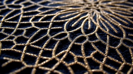 Wall Mural - Gold thread embroidery on dark fabric creates intricate design