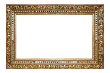 Wall Mural - Old vintage golden frame isolated on a white background