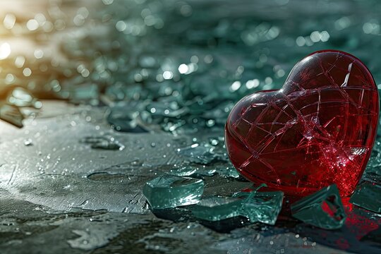 Broken heart concept with shuttered heart shape