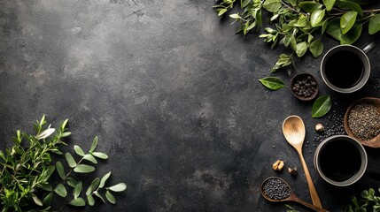 Canvas Print - Minimalist herbs and spices on dark background