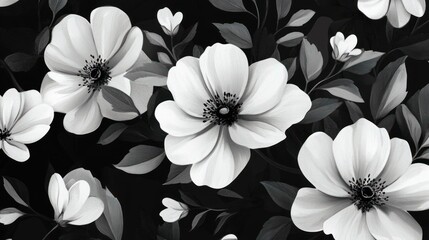 Wall Mural - Monochrome floral seamless pattern.