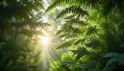 ferns foliage green natural lush foliage background sunlight, leafy foliage, garden