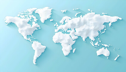 Poster - 3D world map on a blue background, with a simple white outline shape of the Earth and continents, in a minimalistic design with no shadows