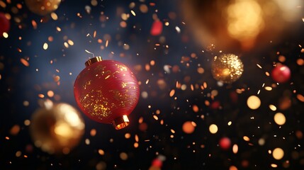 Poster - festive red lanterns drift through a sparkling night sky during a celebration