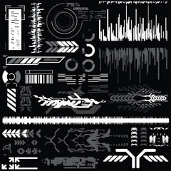 Wall Mural - cyberpunk scifi gaming futuristic icon pattern seamless set collection template, 2d illustration ren