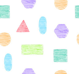 Leinwandbilder - Kids seamless pattern of geometric shape with pencil texture
