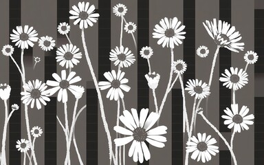 Poster - Elegant monochrome daisy floral design.  Stylized flowers create a beautiful wallpaper pattern background.