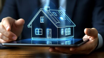 Poster - Digital model of a smart home displayed on a tablet in a tech-oriented environment