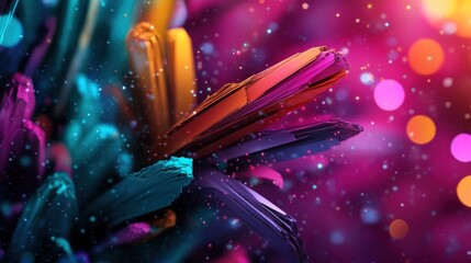 Poster - Brightly colored crystalline structures emerge from a radiant background, showcasing an array of hues and textures. vibrant light adds depth and intrigue to the captivating composition