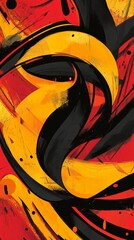 Aufkleber - Abstract painting with dynamic brush strokes in red, yellow, and black, artistic expression and creativity concept