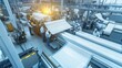 © Mykhailo - High-tech plastic manufacturing plant with workers operating machinery to shape molten plastic into large sheets and rolls, featuring conveyor belts and extrusion equipment