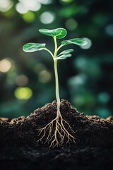 Sticker - Green sprout with visible roots growing in soil