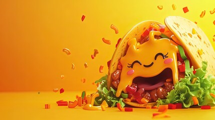 Canvas Print - Happy taco with cheese, lettuce, and fillings.