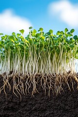 Sticker - Green sprout with visible roots growing in soil