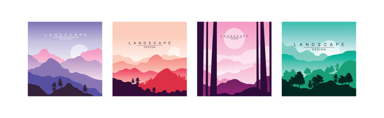 Poster - Flat Landscape Design Square View and Scene Vector Set