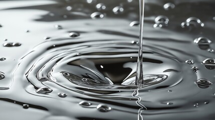 Sticker - Close-up view of water droplets creating ripples on a smooth, reflective surface